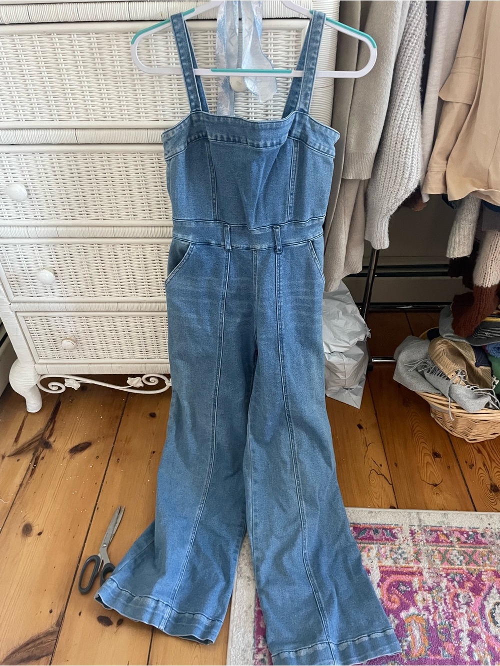 Forever 21 Blue Denim Wide-Leg Jumpsuit